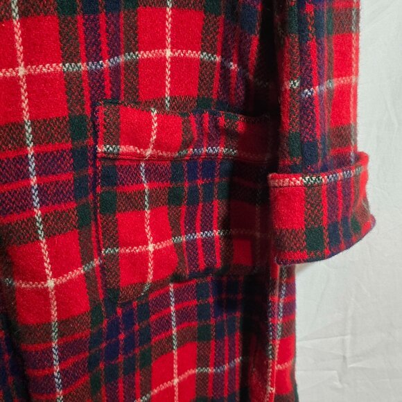 Vtg Selfridges London Wool Robe - Red Blue Green Plaid - Sz L* - Picture 2 of 4